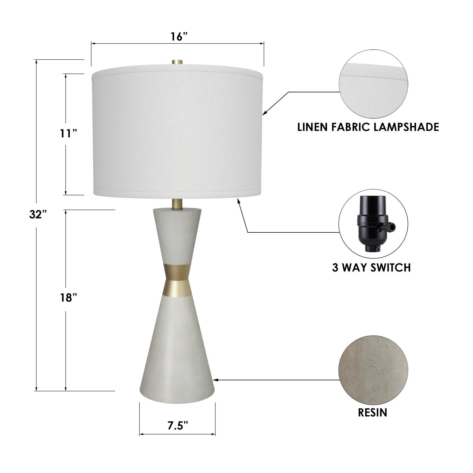 Hourglass, 30 5" resin and metal table lamp in , sold as 2pk