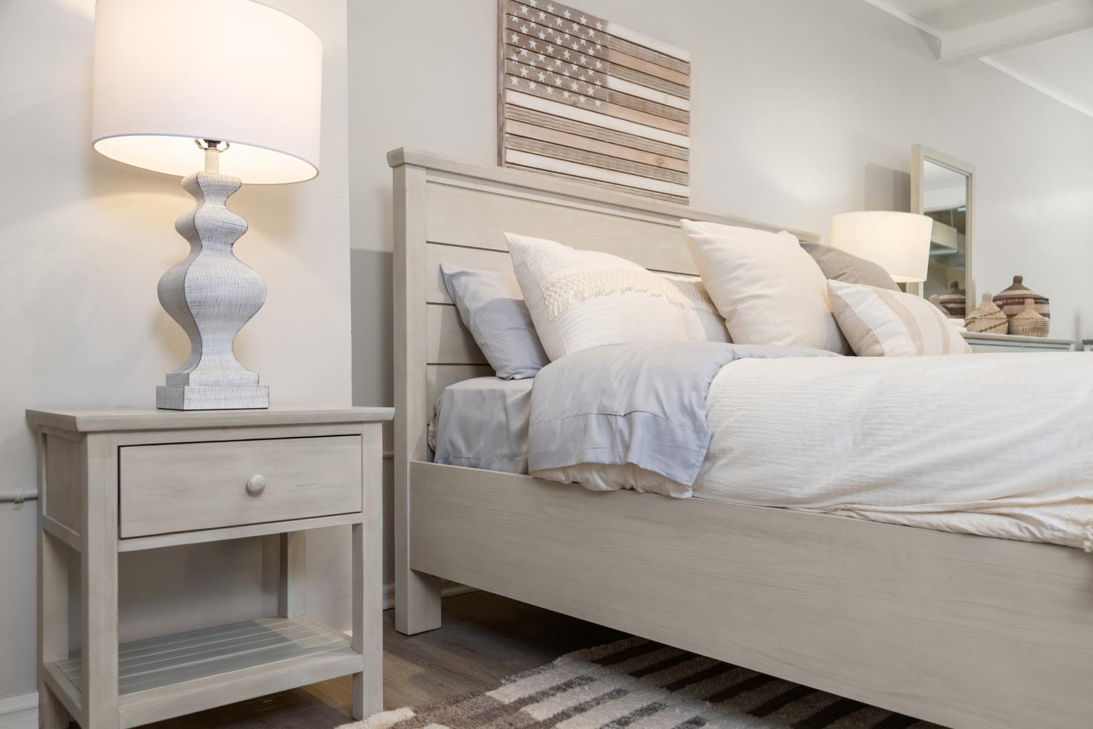 Geneva 1 Drawer Nightstand w/ USB A + C. Distressed White Finish