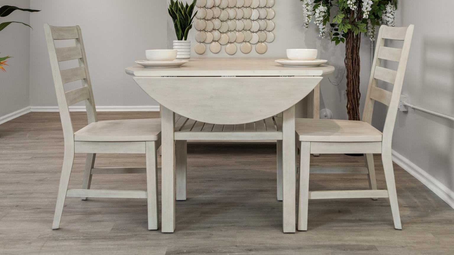 Geneva Drop Leaf Table (42"). Distressed White Finish