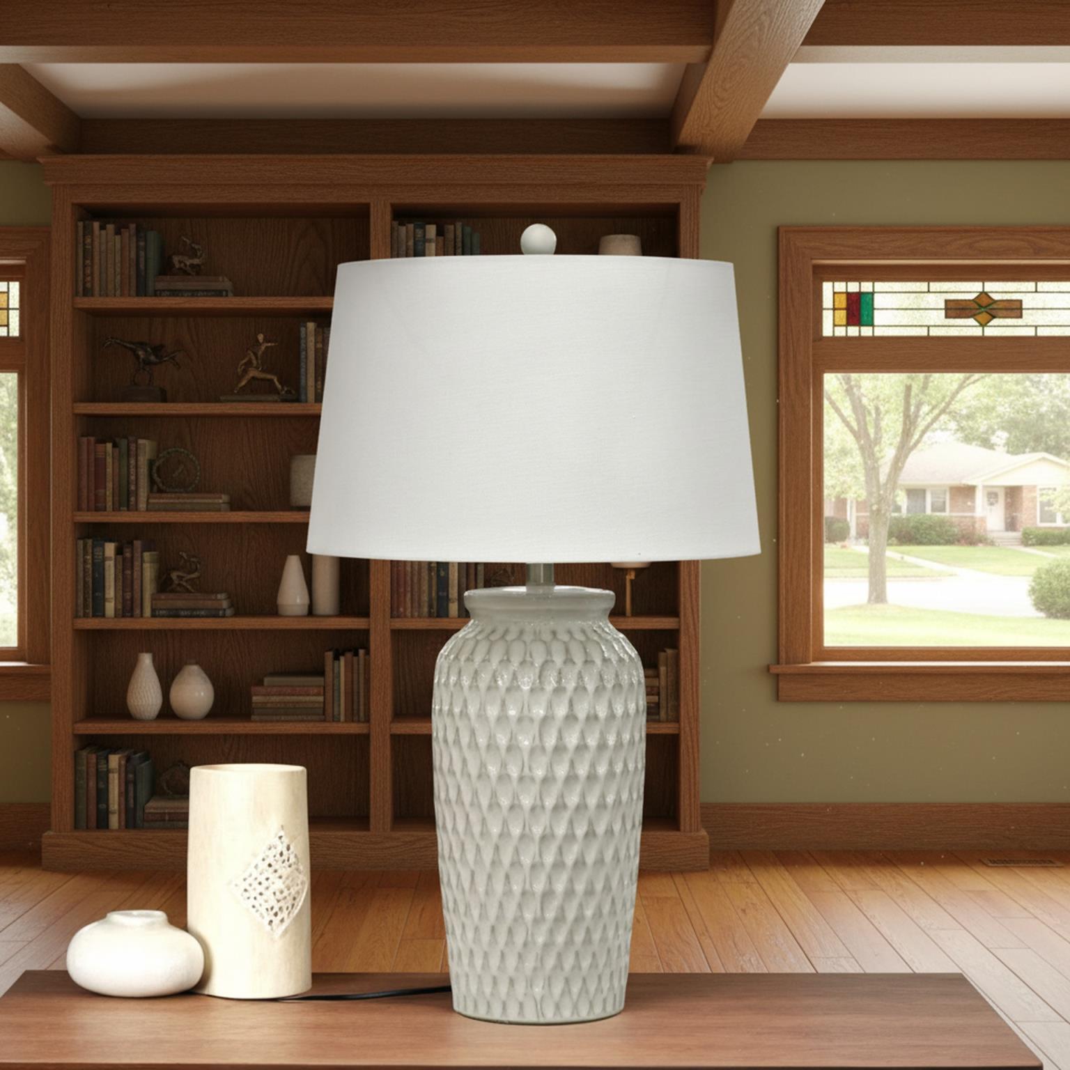 Luna, 27" White Ceramic Table Lamp w/ Gentle Distressing, sold as 2 pack