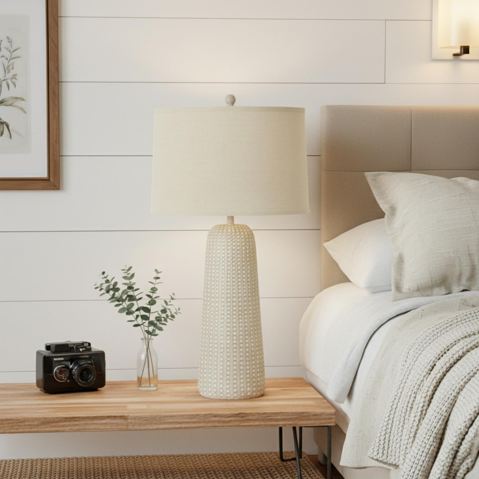 Marissa, 31" resin table lamp in beige finish, sold as 2pk