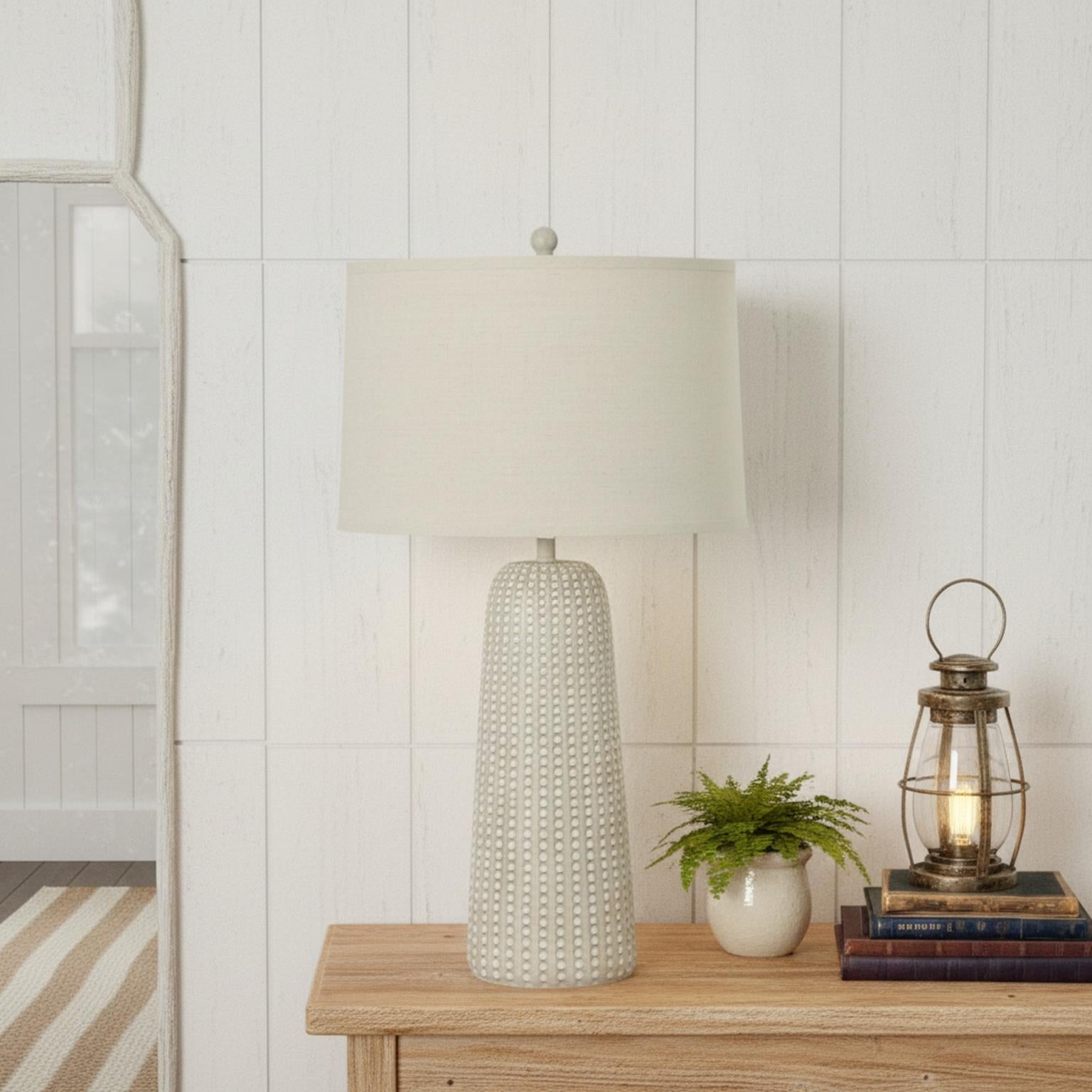 Marissa, 31" resin table lamp in beige finish, sold as 2pk