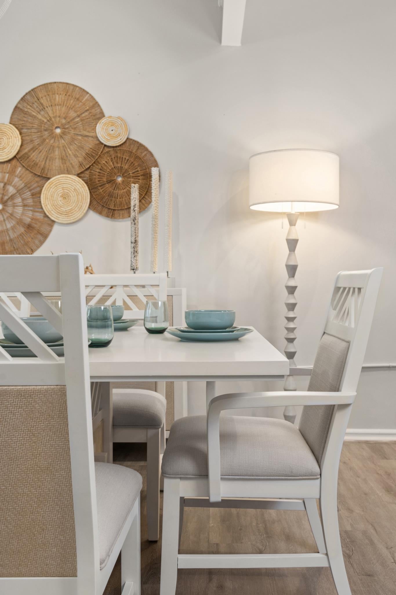 Miramar Arm Chair (2pk; priced individually). Sand and Stark White Finish
