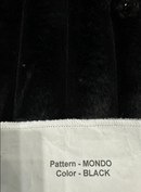 Black fabric swatch with text indicating pattern 'MONDO' and color 'BLACK'.