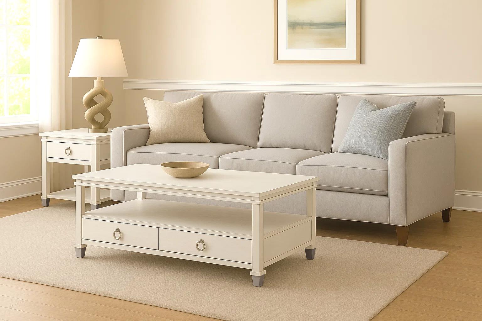 Point Breeze 2-Drawer Cocktail Table. Fresh White Finish