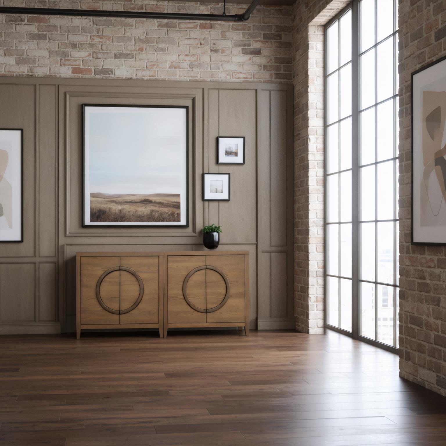 Pacific Heights 2-Door Bunching Credenza. Oak and Walnut finish