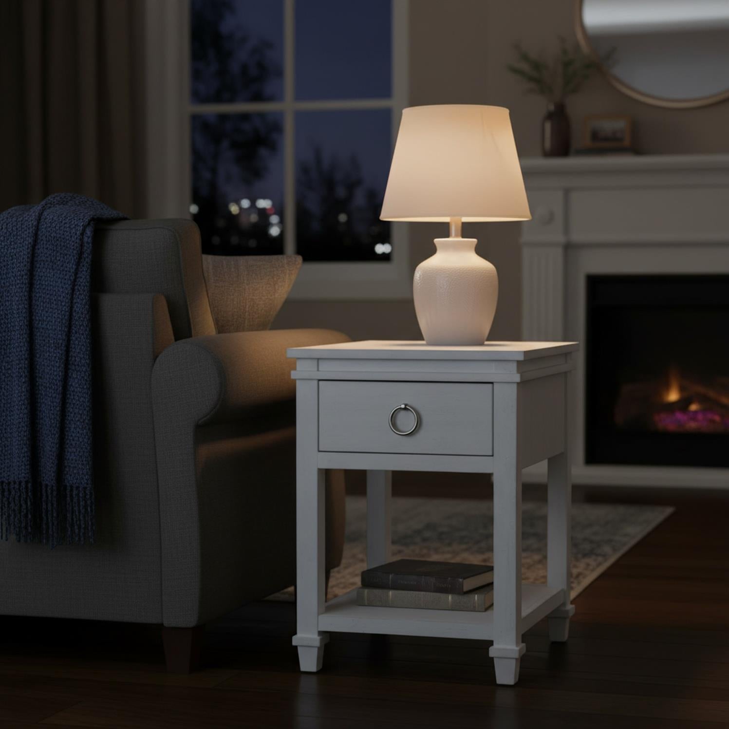 Point Breeze 1-Drawer Chairside Table. Fresh White Finish