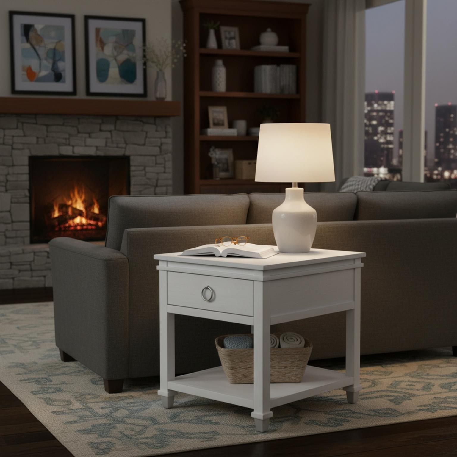 Point Breeze 1-Drawer End Table. Fresh White Finish