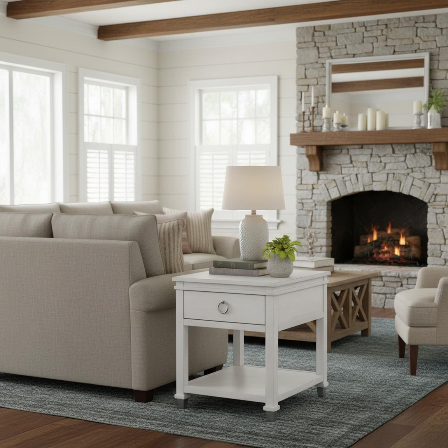 Point Breeze 1-Drawer End Table. Fresh White Finish