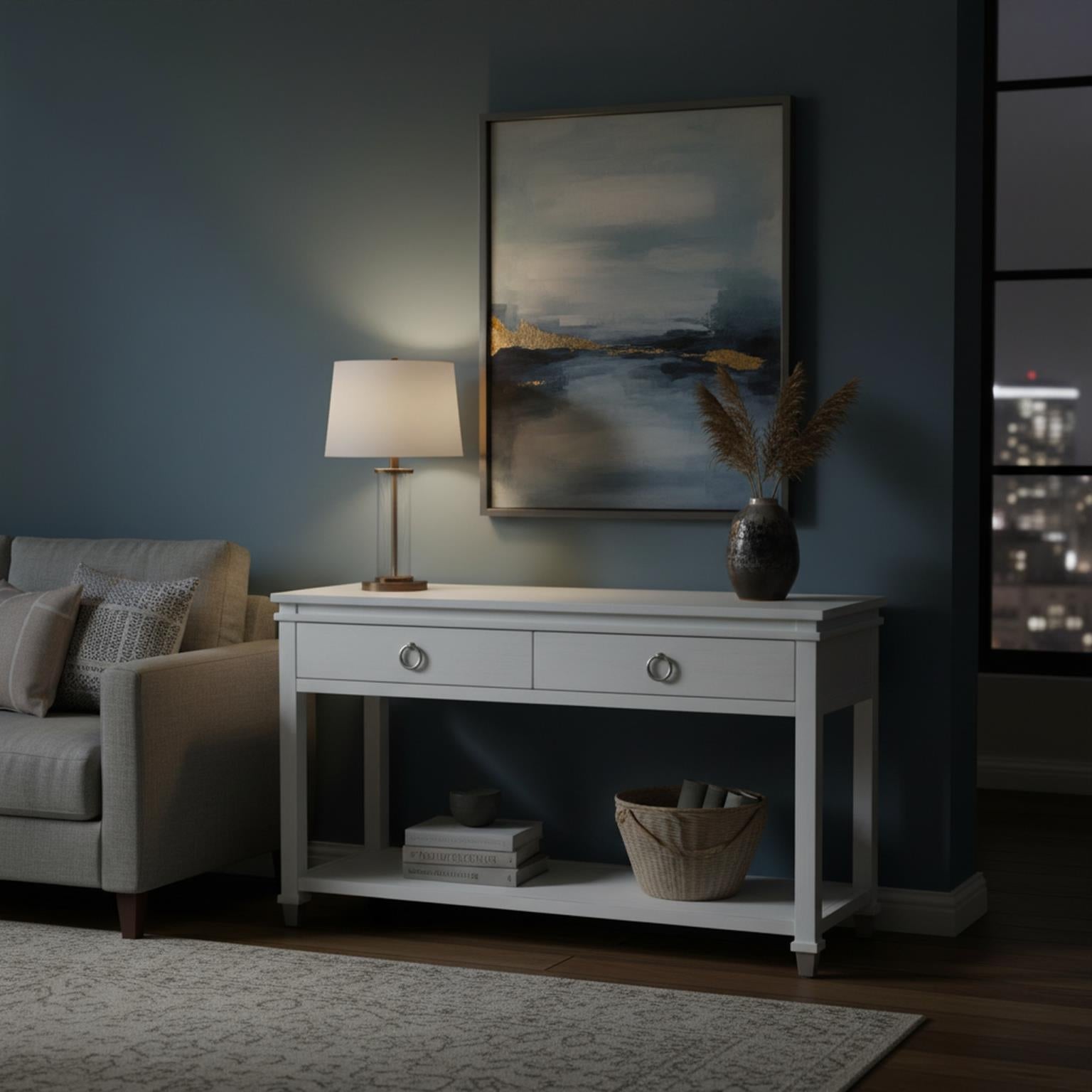 Point Breeze 2-Drawer Console Table. Fresh White Finish