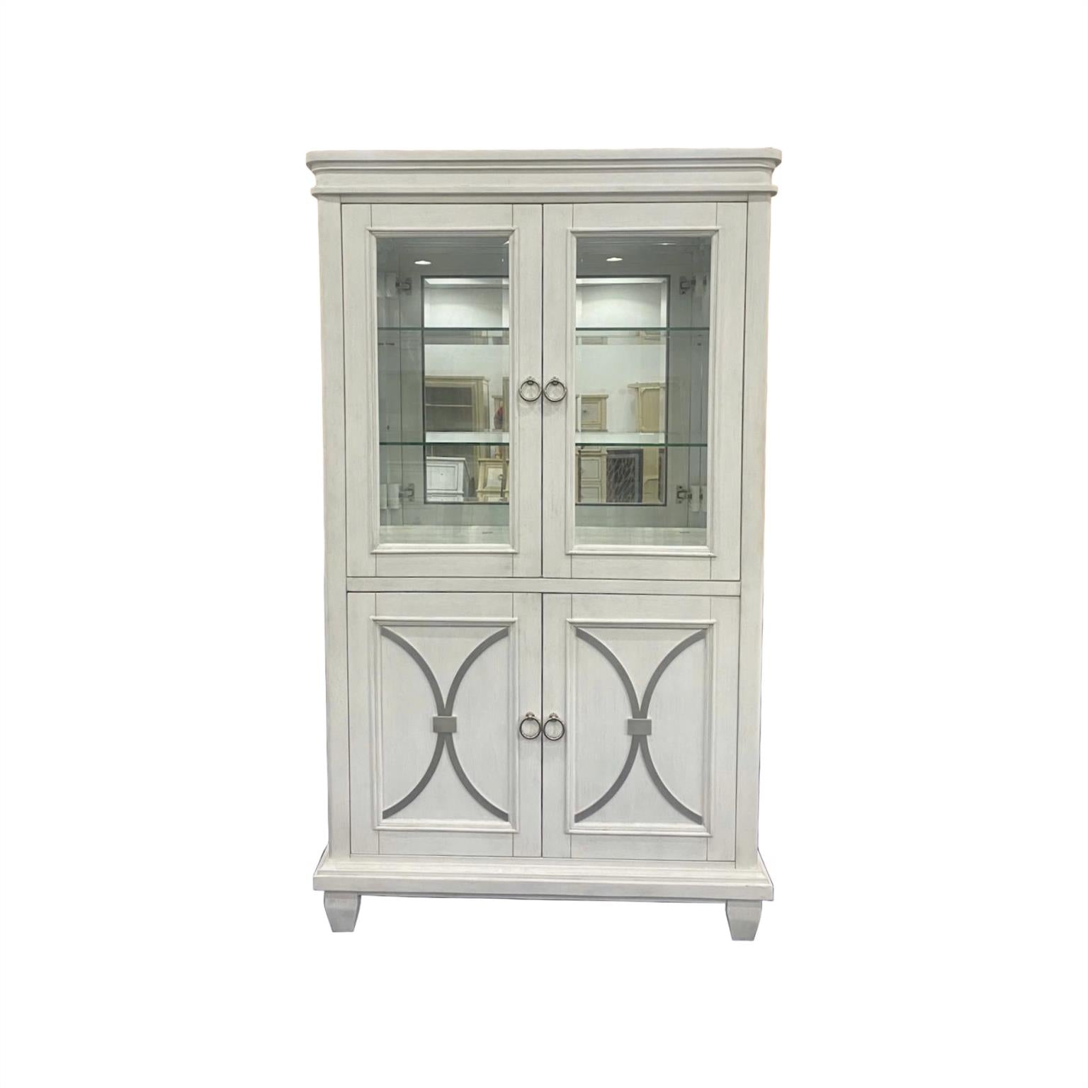 Point Breeze Curio w/ Metal and Touch Lighting. Fresh White Finish