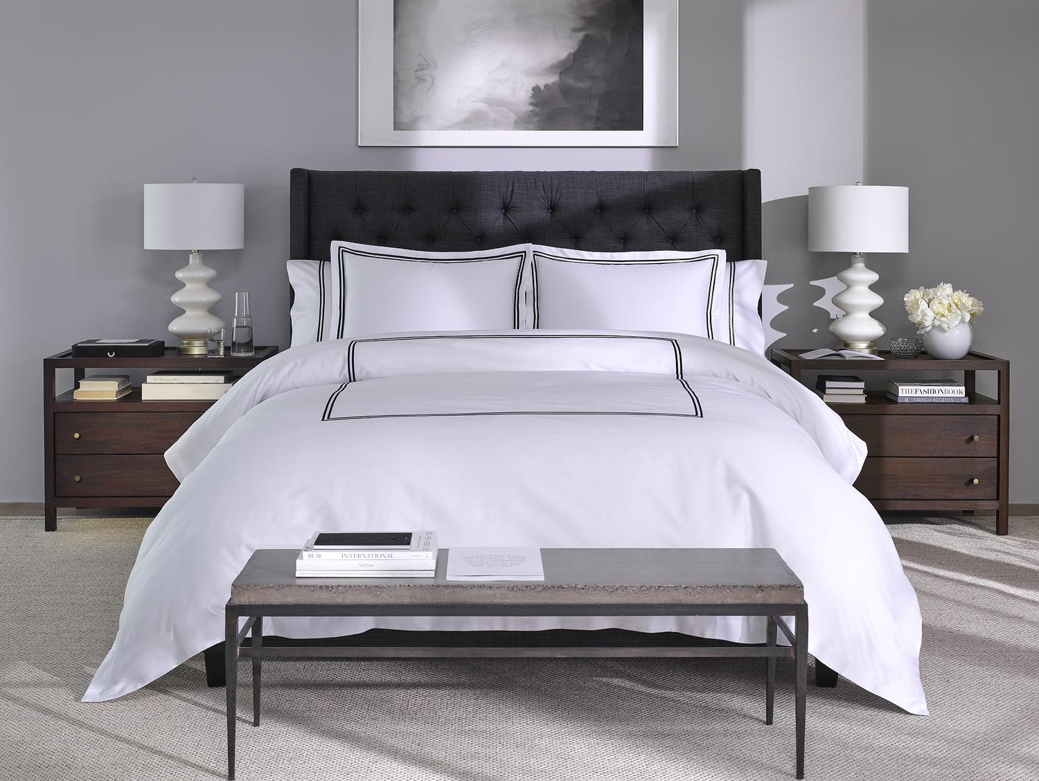 Hotel Luxury Sheet Set - White with Black Stitching