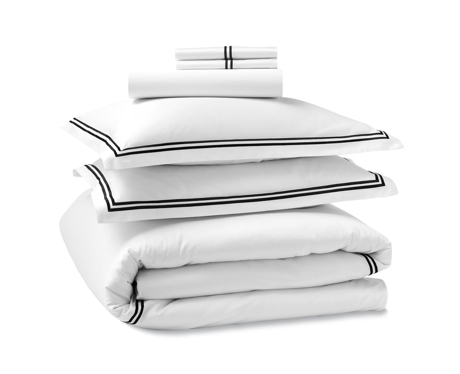 Hotel Luxury Sheet Set - White with Black Stitching