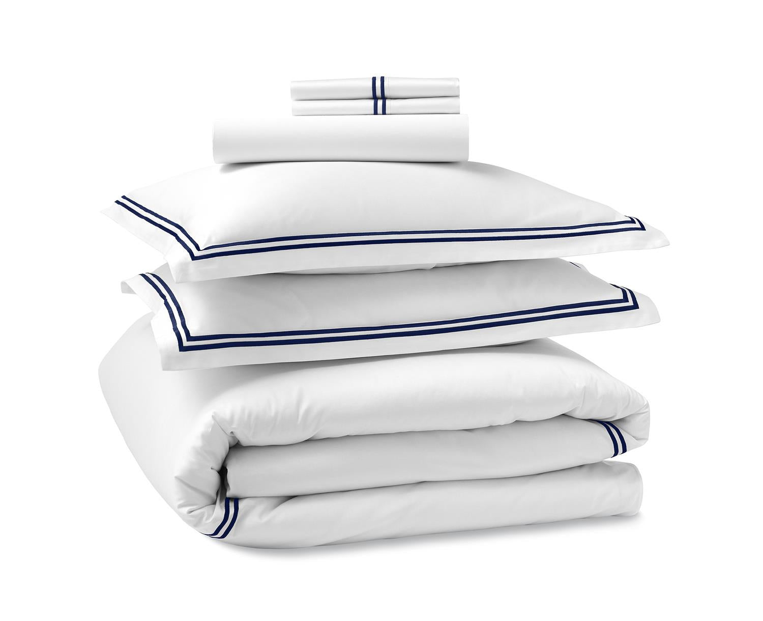 Hotel Luxury Sheet Set - White with Navy Stitching