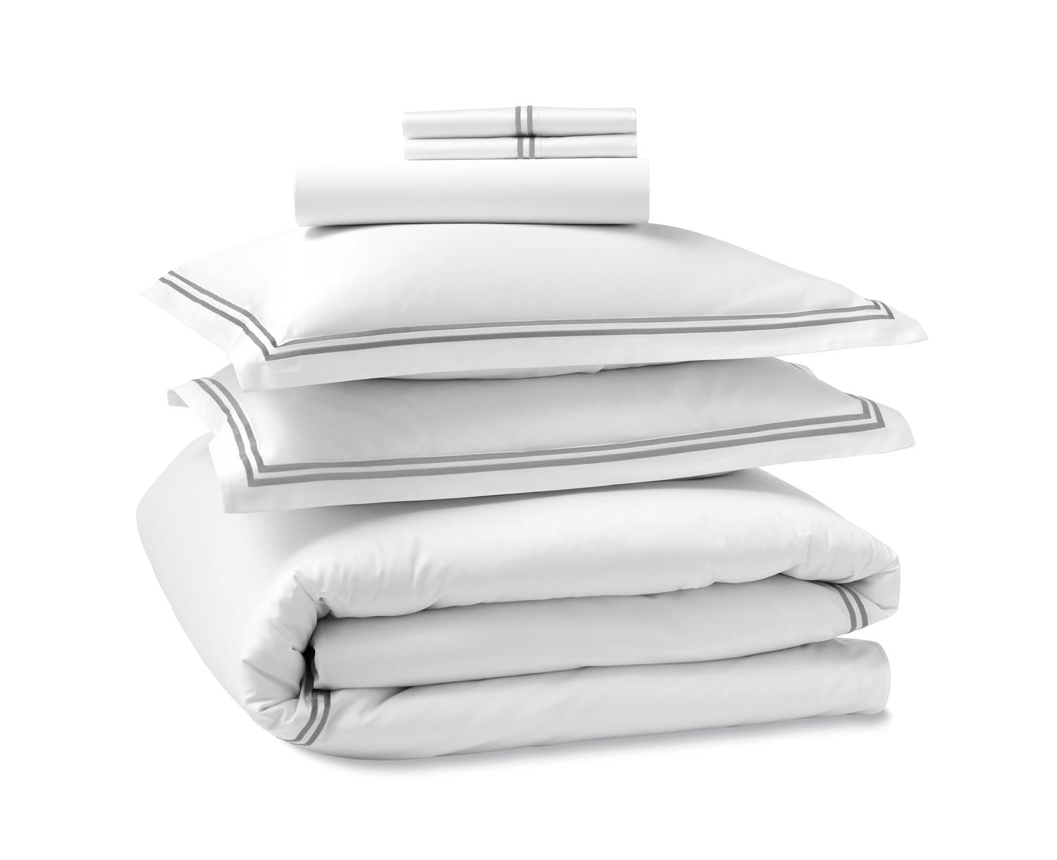 Hotel Luxury Sheet Set - White with Silver Stitching