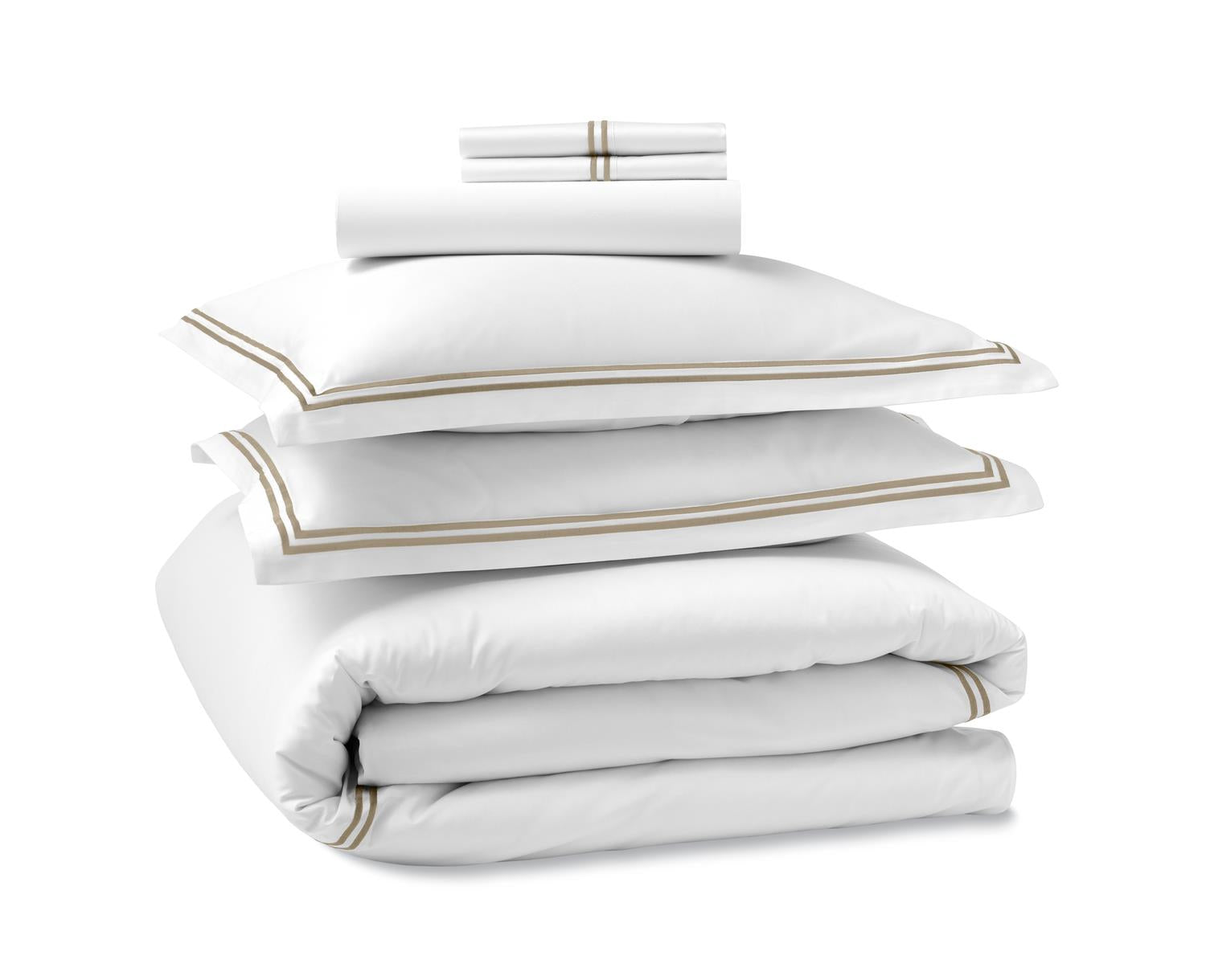 Hotel Luxury Sheet Set - White with Taupe Stitching