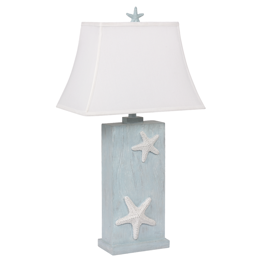 Starfish, Wood Table Lamp, Soft Rectangular Shade - Blue Wash