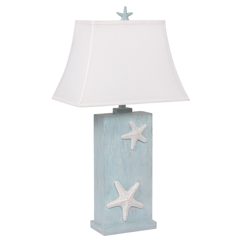 Starfish, Wood Table Lamp, Soft Rectangular Shade - Blue Wash