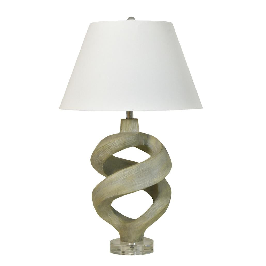 Infinity, 31" resin table lamp in faux wood grey wash finish, sold as 1pk
