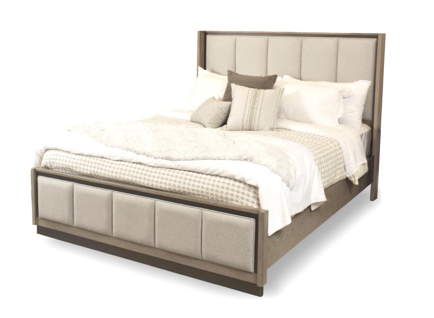 Rio Vista Upholstered King Bed Complete. Muted Earth Tones and Clay Finish