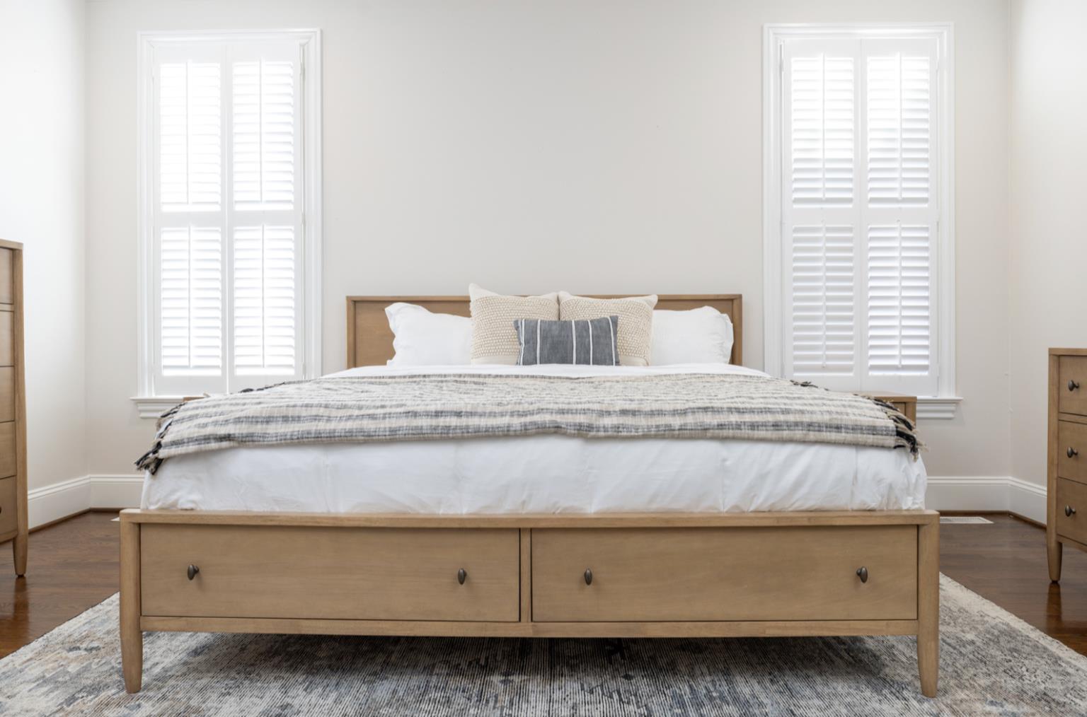 Chatham Queen Storage Bed Complete. Warm Maple Finish