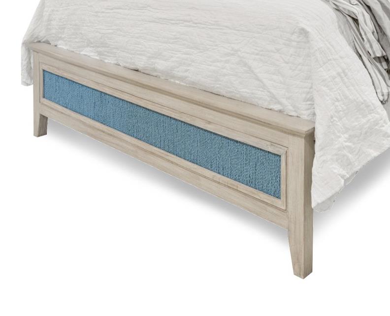 Ocean Isles Queen Woven Footboard. Ocean Blue and Aged Ivory Finish