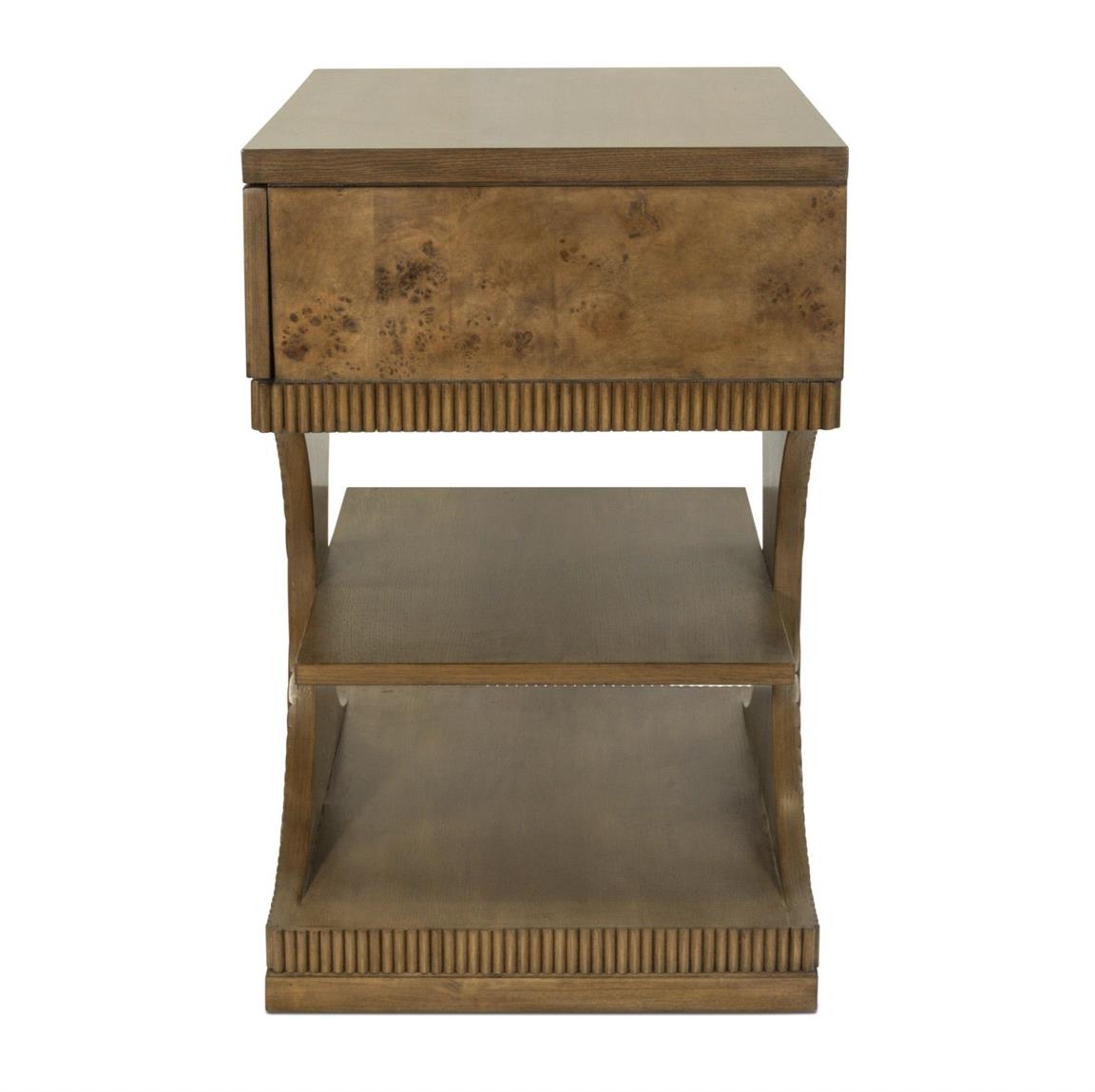 Manhattan Valley 1 Drawer Accent Nightstand. Mappa Burl and Vintage Chestnut Finish