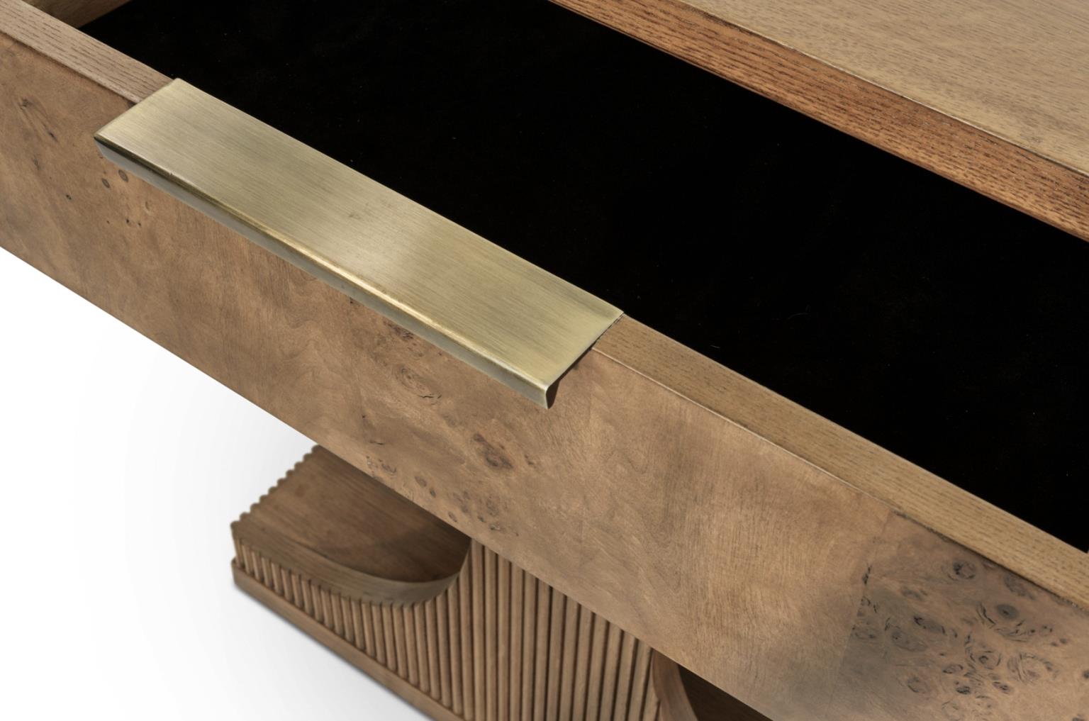 Manhattan Valley 1 Drawer Accent Nightstand. Mappa Burl and Vintage Chestnut Finish