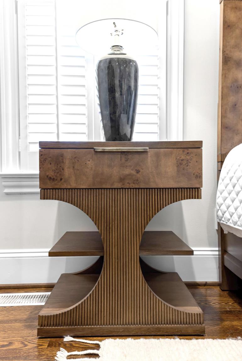 Manhattan Valley 1 Drawer Accent Nightstand. Mappa Burl and Vintage Chestnut Finish