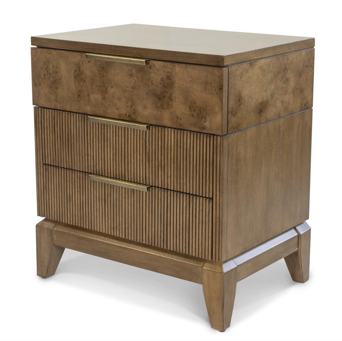 Manhattan Valley 3 Drawer Nightstand w/ Power and USB A + C. Mappa Burl and Vintage Chestnut Finish