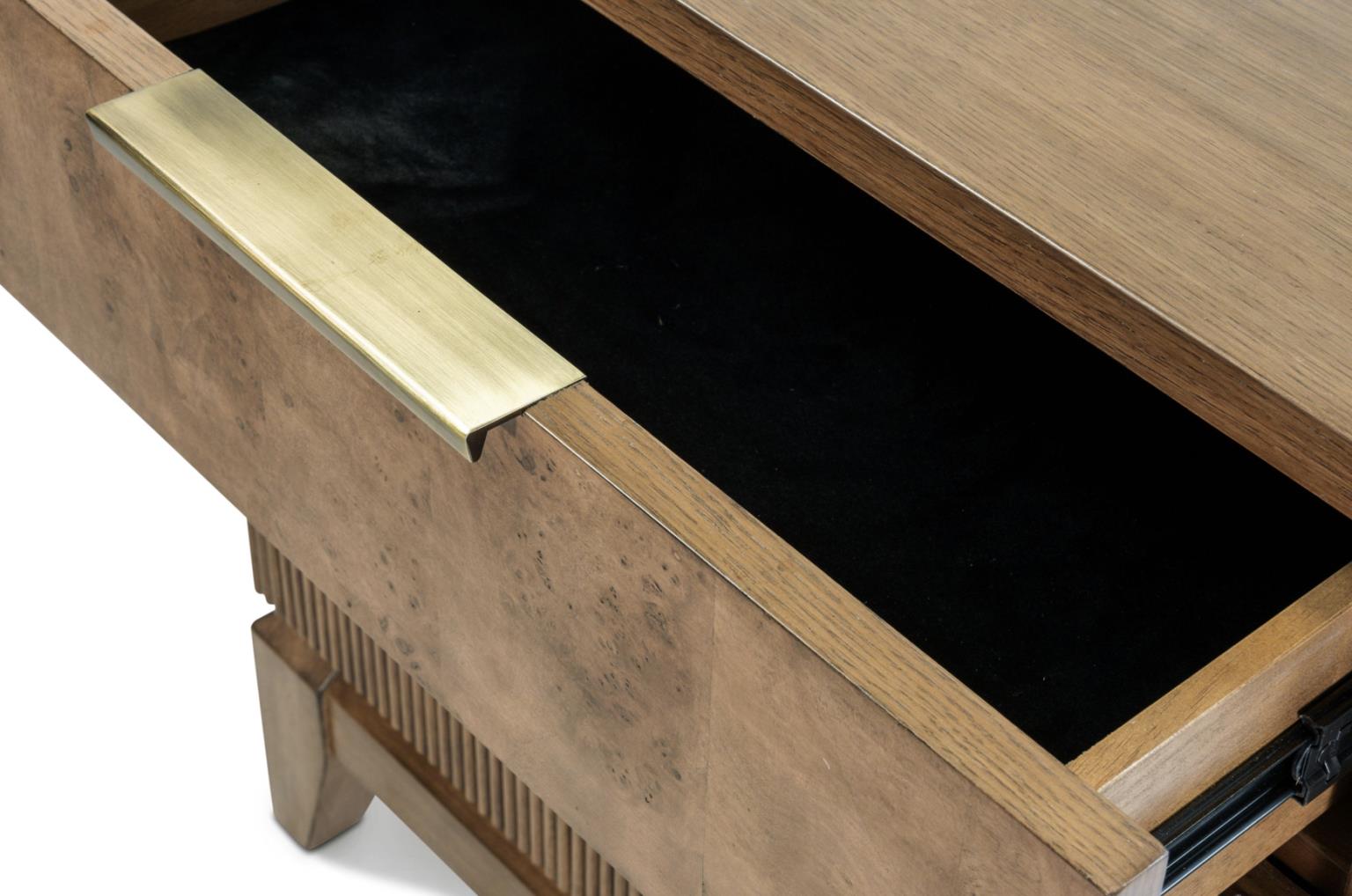 Manhattan Valley 3 Drawer Nightstand w/ Power and USB A + C. Mappa Burl and Vintage Chestnut Finish