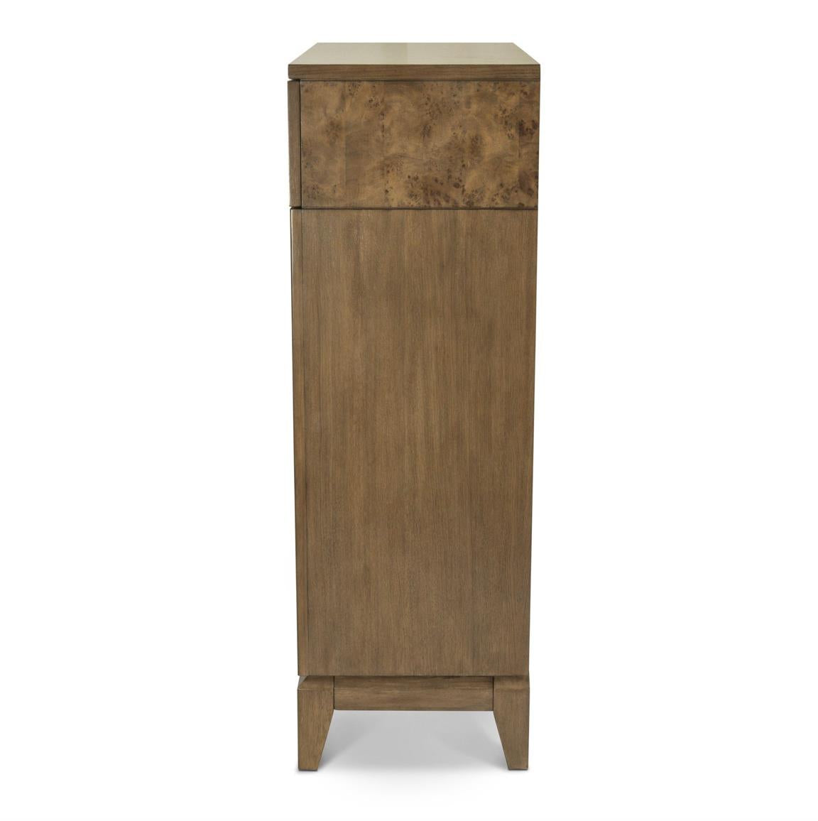 Manhattan Valley 5 Drawer Chest. Mappa Burl and Vintage Chestnut Finish