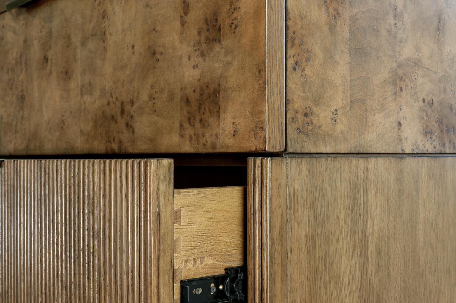 Manhattan Valley 5 Drawer Chest. Mappa Burl and Vintage Chestnut Finish