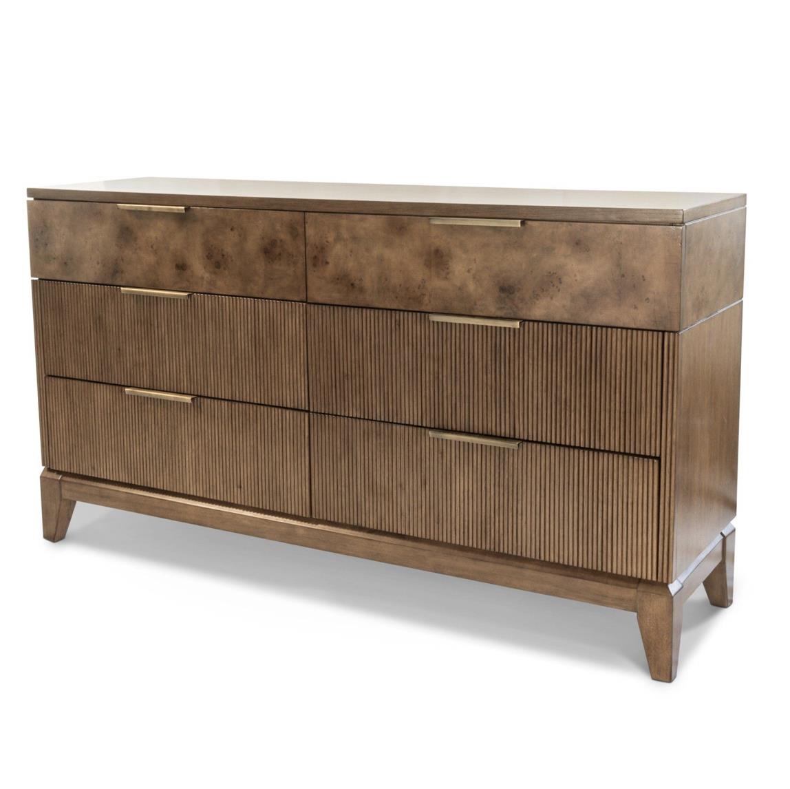 Manhattan Valley 6 Drawer Dresser. Mappa Burl and Vintage Chestnut Finish