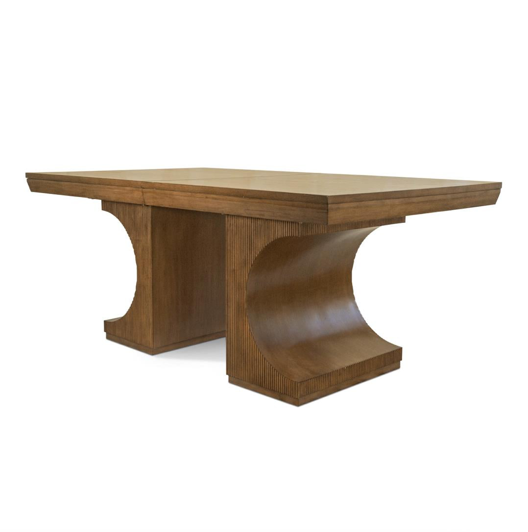 Manhattan Valley Double Pedastal Table Base. Mappa Burl and Vintage Chestnut Finish. Must order top for complete table