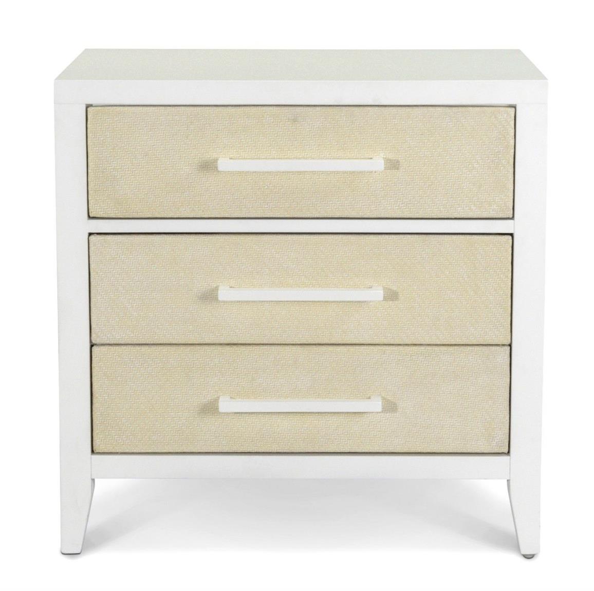 Miramar 3 Drawer Woven Nightstand w/ Power and USB A + C. Sand and Stark White Finish