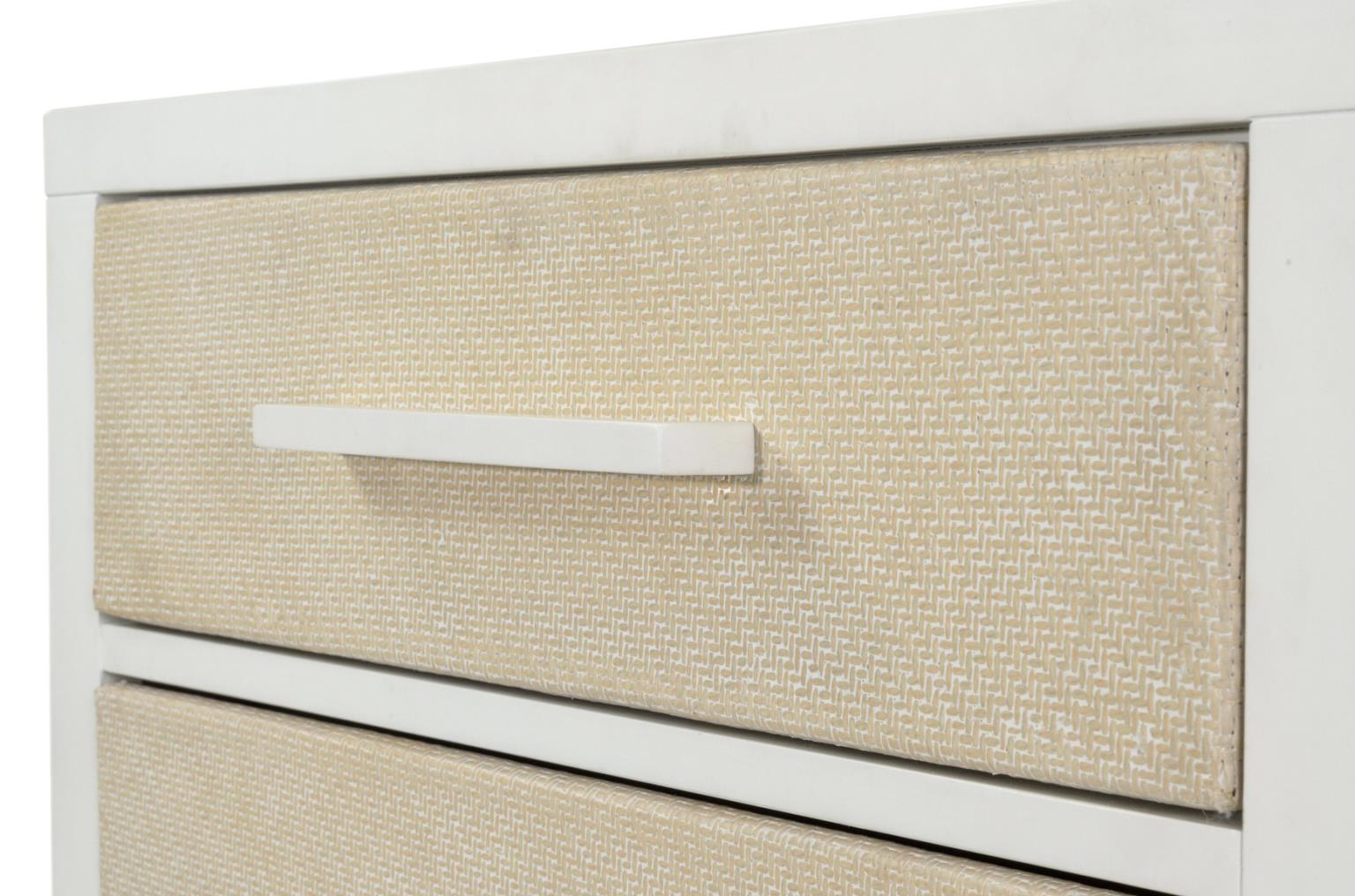 Miramar 3 Drawer Woven Nightstand w/ Power and USB A + C. Sand and Stark White Finish