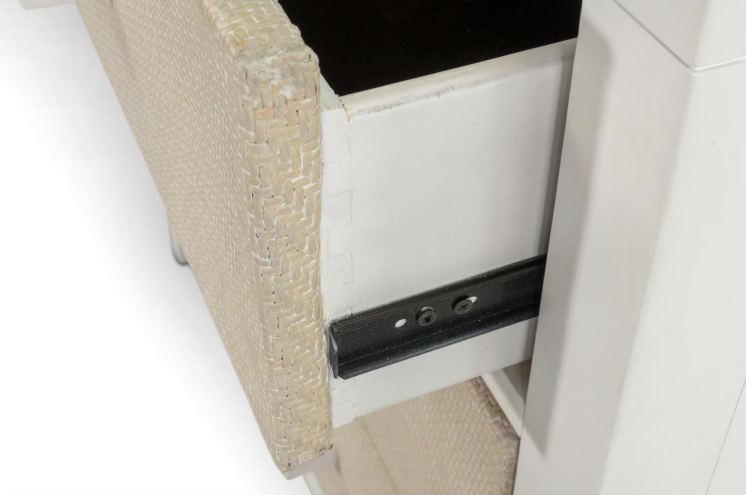 Miramar 3 Drawer Woven Nightstand w/ Power and USB A + C. Sand and Stark White Finish