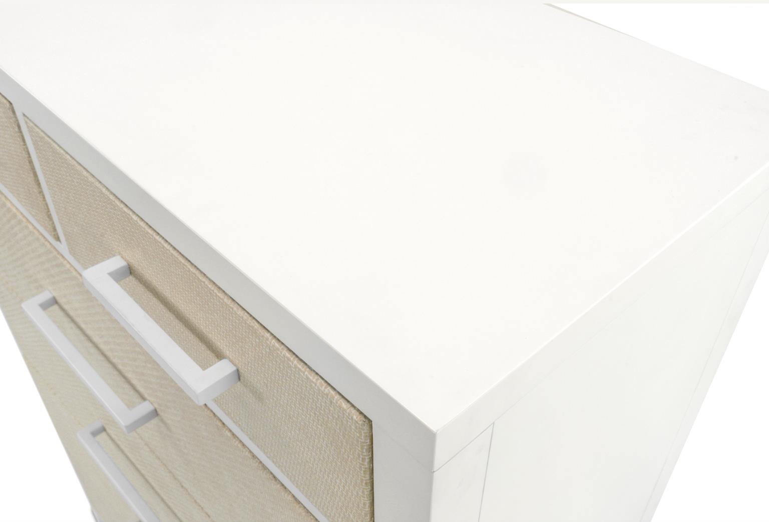 Miramar 5 Drawer Woven Chest. Sand and Stark White Finish