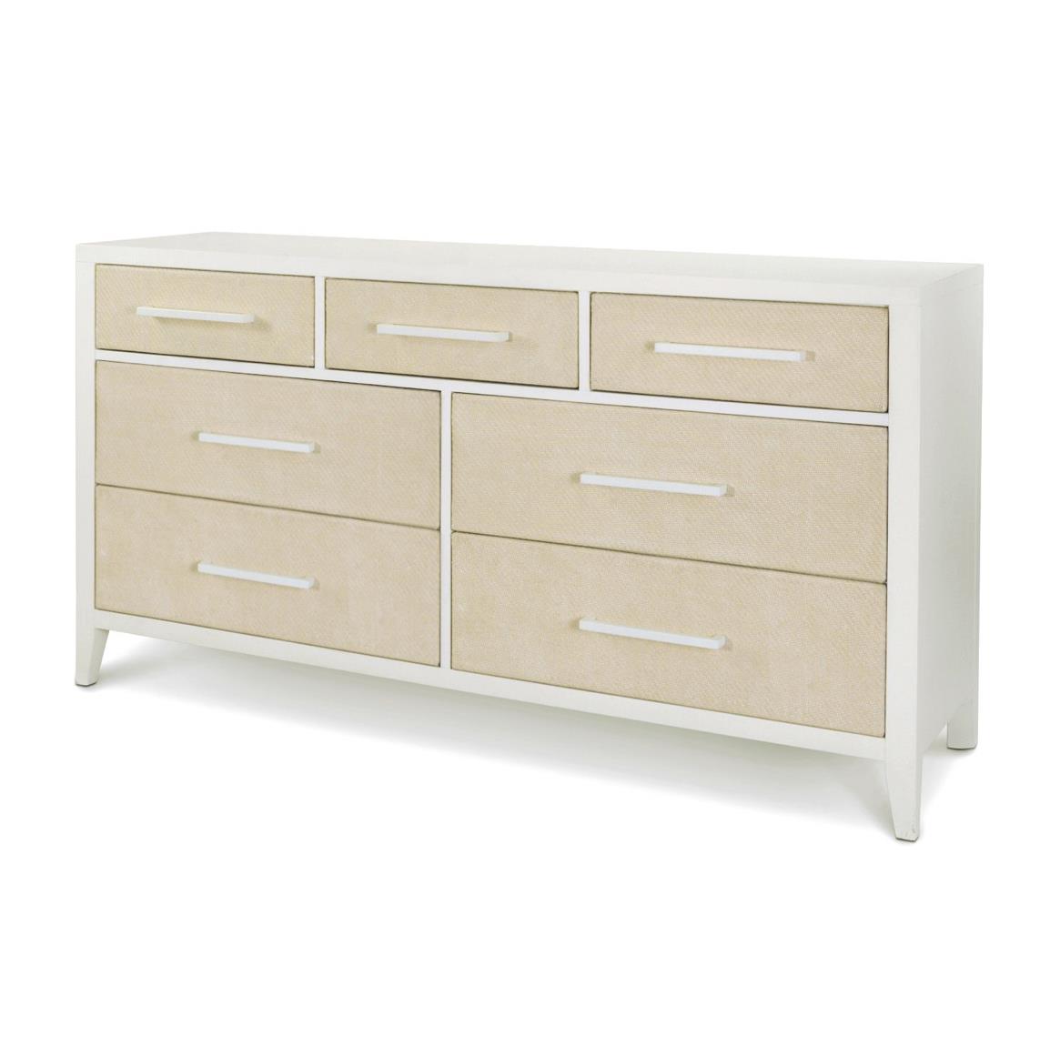 Miramar 7 Drawer Woven Dresser. Sand and Stark White Finish