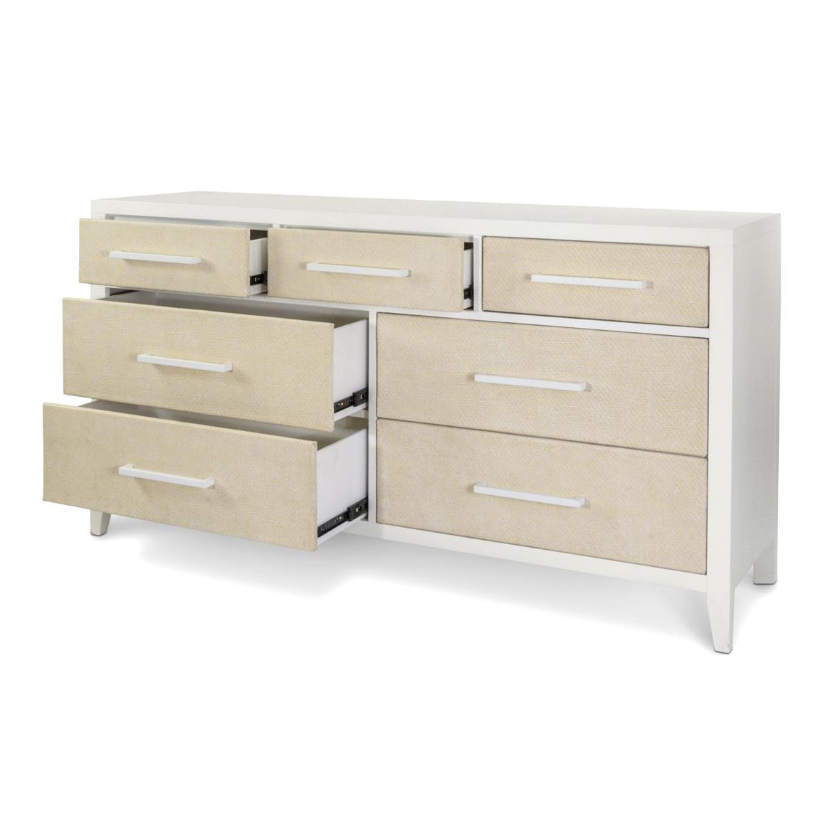 Miramar 7 Drawer Woven Dresser. Sand and Stark White Finish