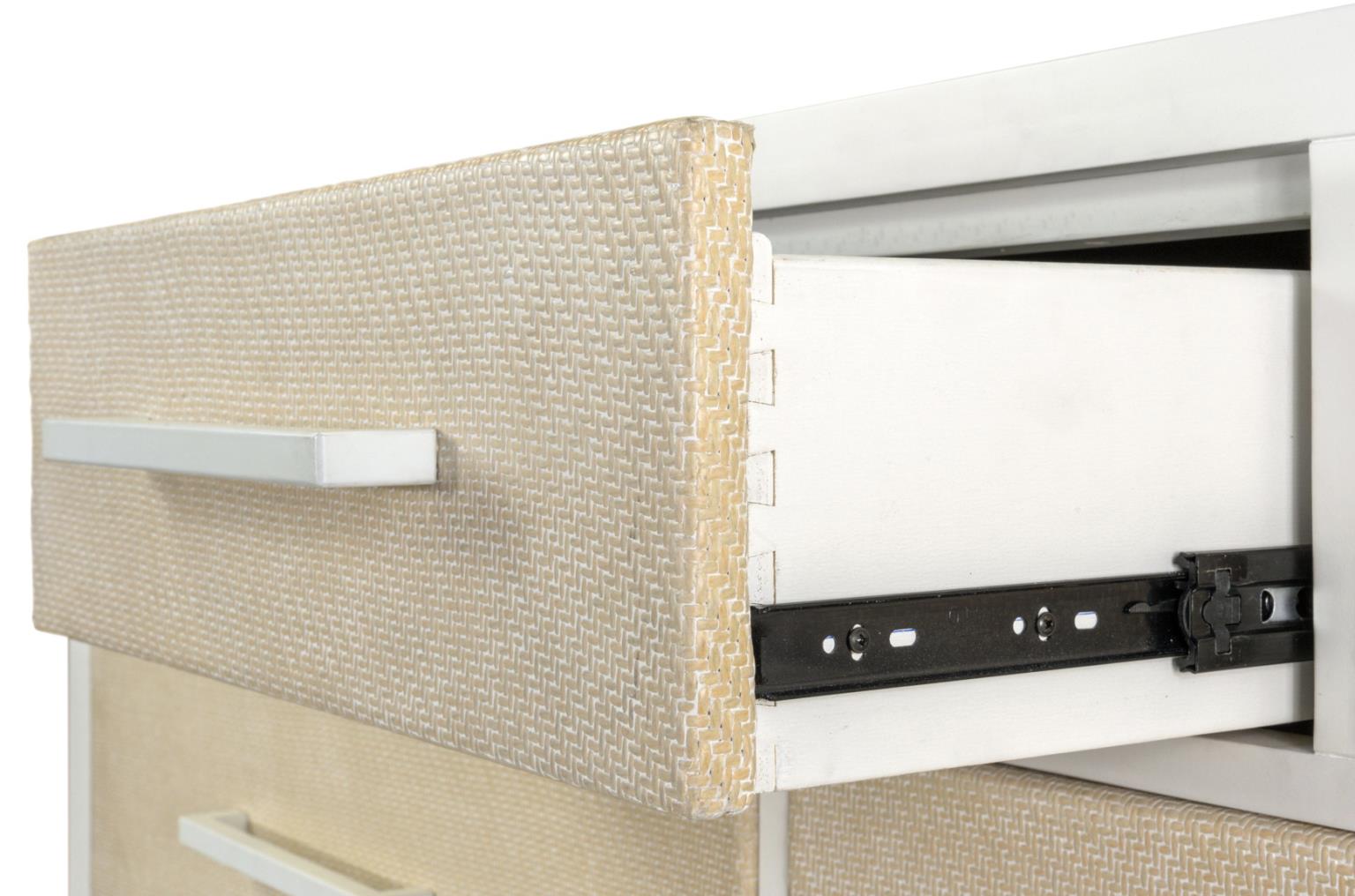Miramar 7 Drawer Woven Dresser. Sand and Stark White Finish