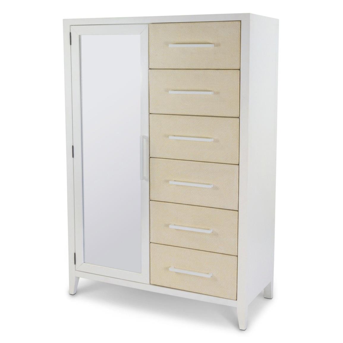 Miramar Woven Mirrored Door Chest. Sand and Stark White Finish