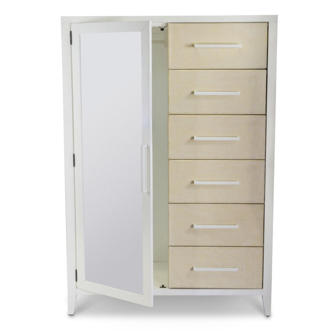 Miramar Woven Mirrored Door Chest. Sand and Stark White Finish