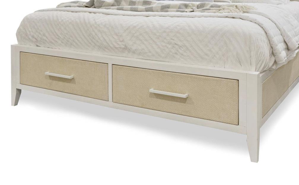 Miramar Queen Woven Storage Footboard and Slats. Sand and Stark White Finish