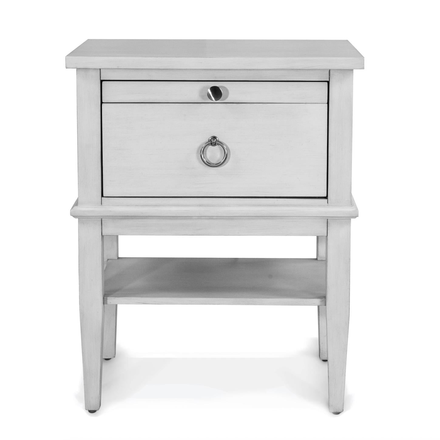 Point Breeze 1 Drawer Open Nightstand w/ Power and USB A + C. Fresh White Finish w/ Soft Grey Glaze