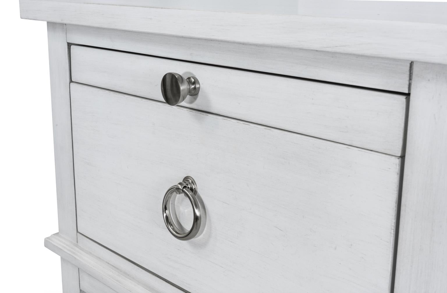 Point Breeze 1 Drawer Open Nightstand w/ Power and USB A + C. Fresh White Finish w/ Soft Grey Glaze