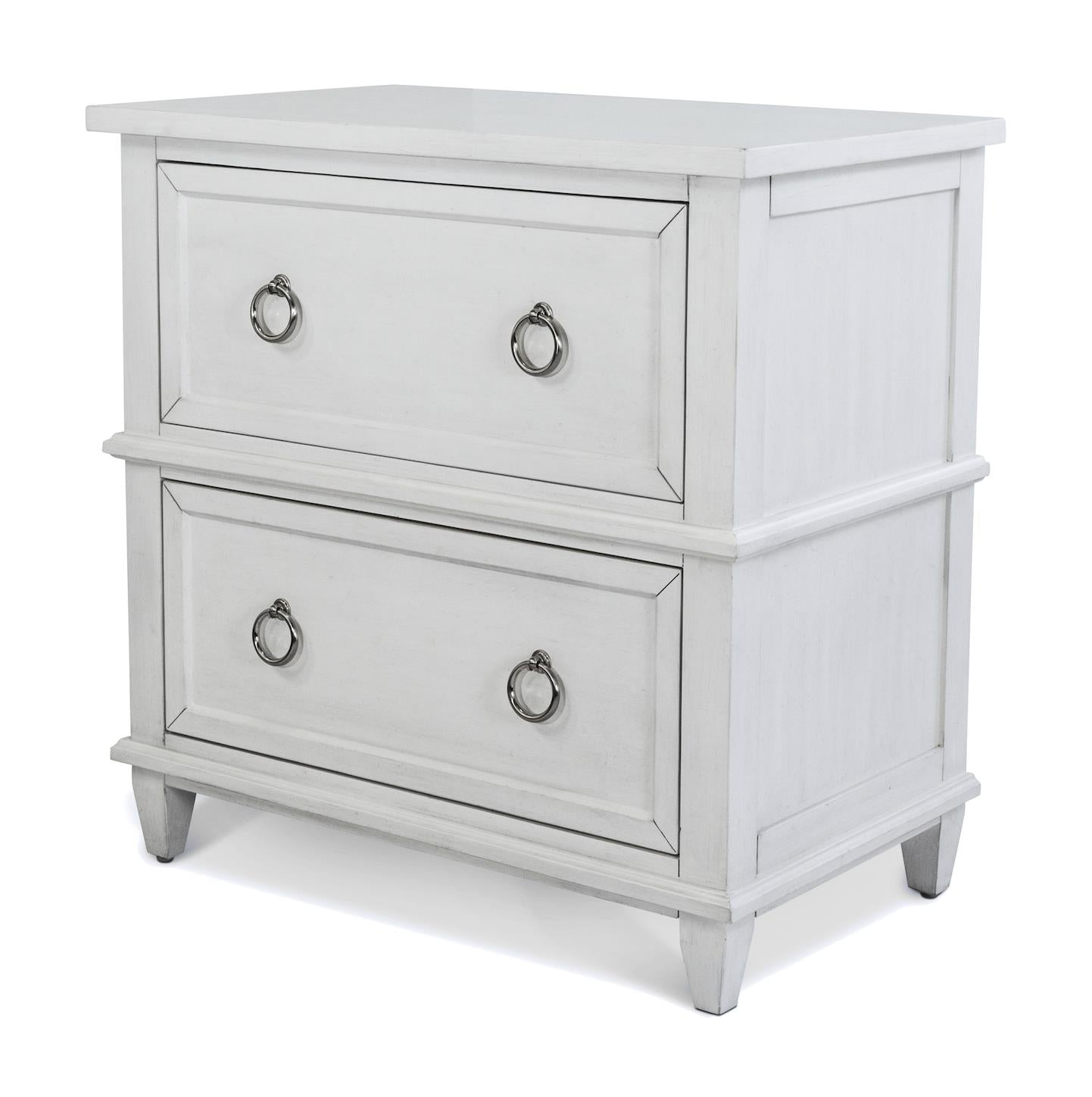 Point Breeze 2 Drawer Nightstand w/ Power and USB A + C. Fresh White Finish w/ Soft Grey Glaze