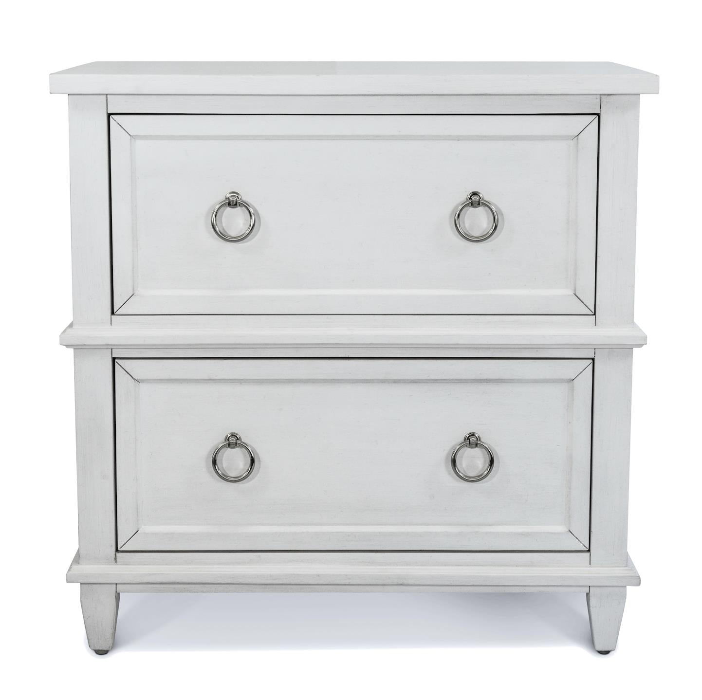 Point Breeze 2 Drawer Nightstand w/ Power and USB A + C. Fresh White Finish w/ Soft Grey Glaze