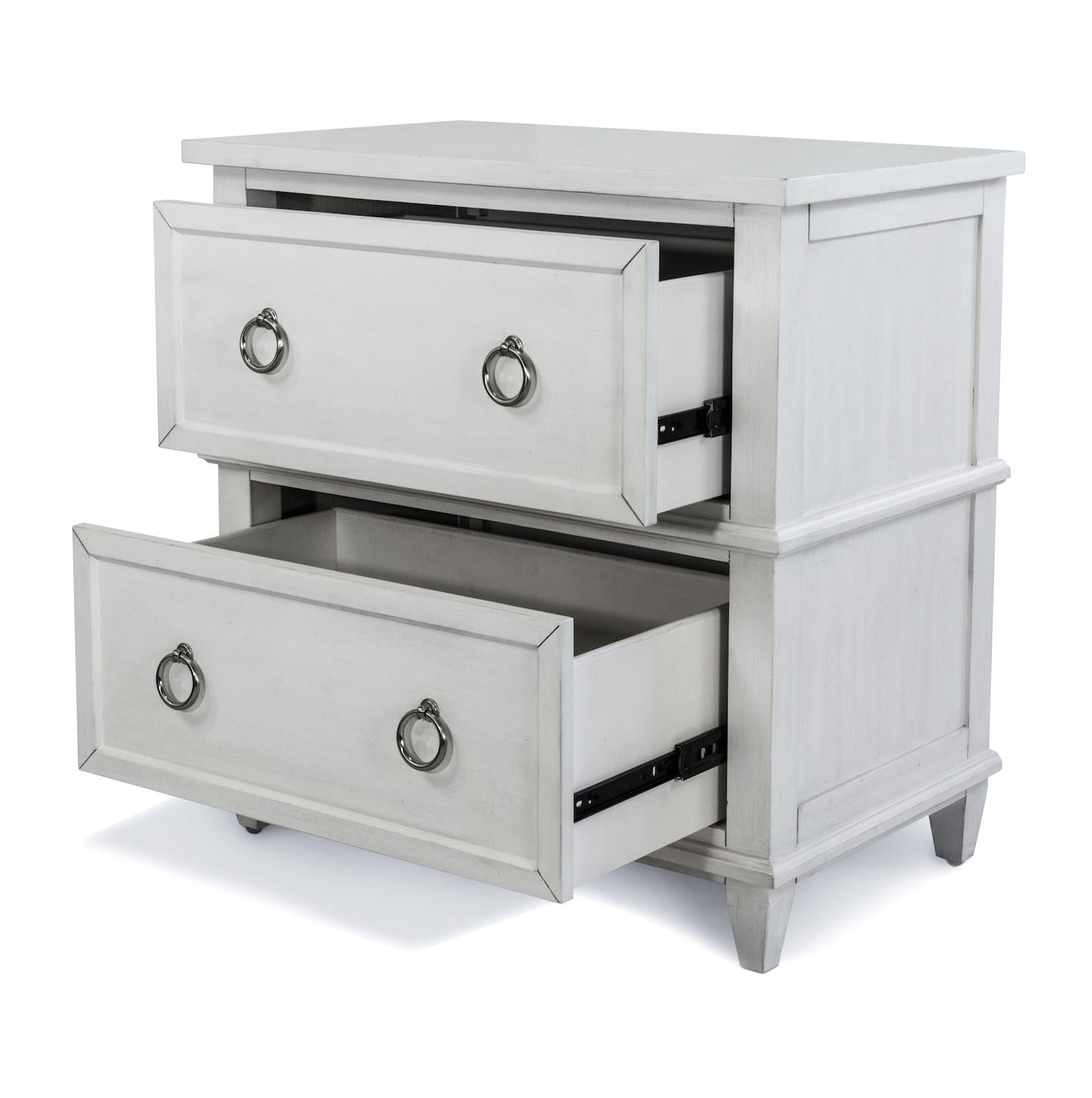 Point Breeze 2 Drawer Nightstand w/ Power and USB A + C. Fresh White Finish w/ Soft Grey Glaze